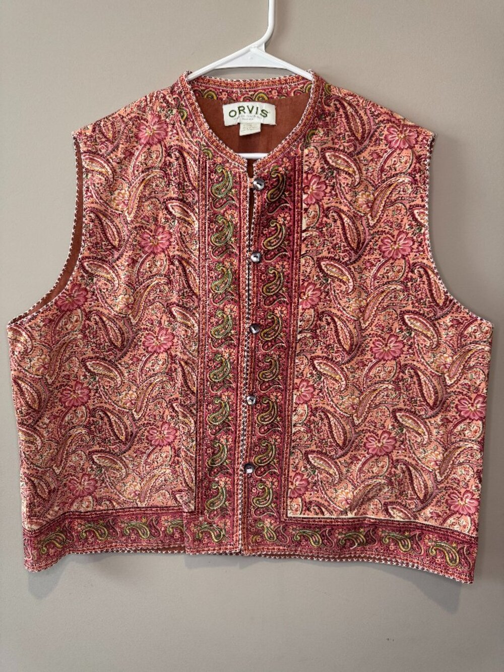Orvis Womens XL Quilted Paisley Vest Boho Cottagecore Floral Button Front